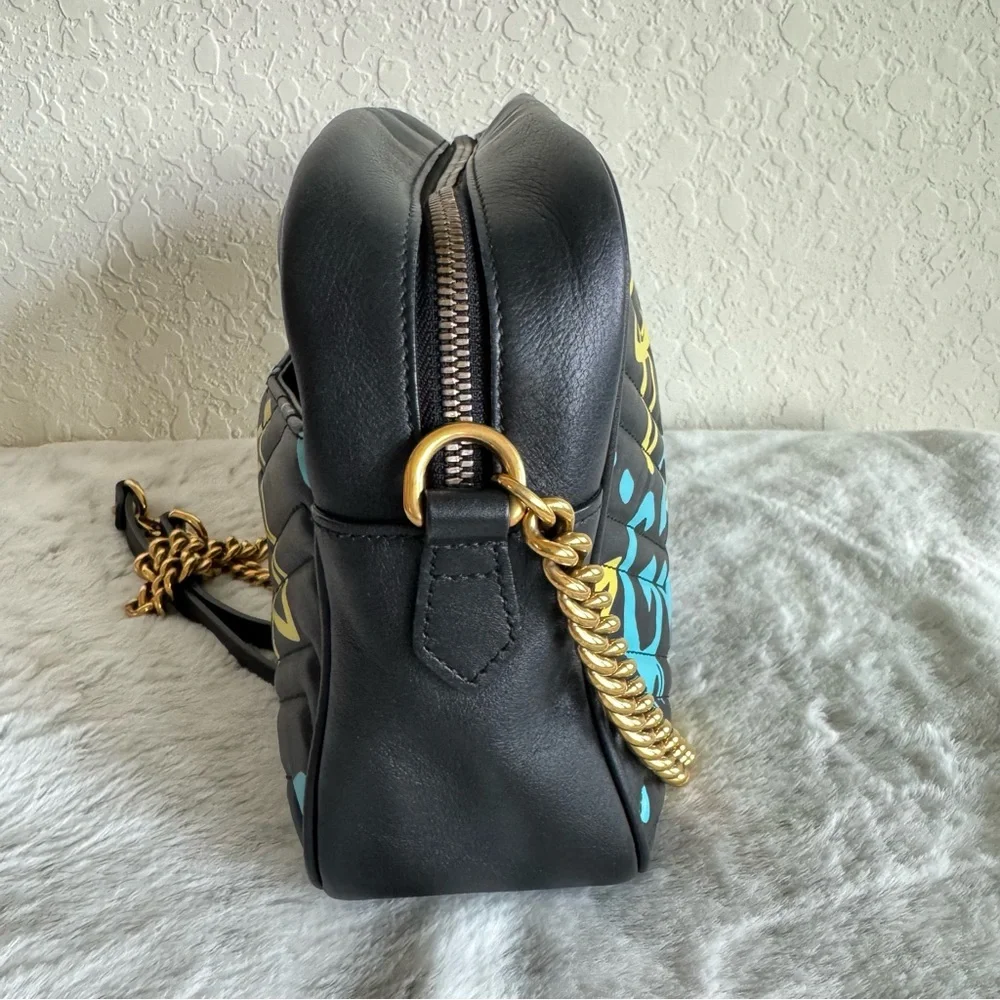 GUCCI GHOST Black Marmont Shoulder Bag - Graffiti Collection. P0239